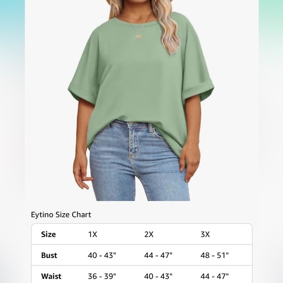 🦋 Mint Green T-Shirt Casual Comfy 1X - Picture 3 of 7